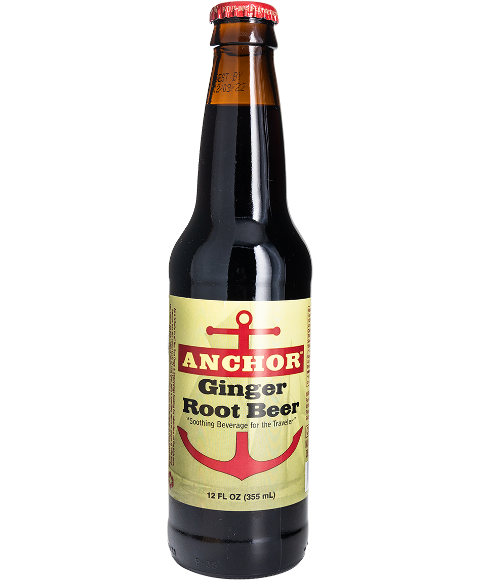 anchor ginger root beer in a glass bottle