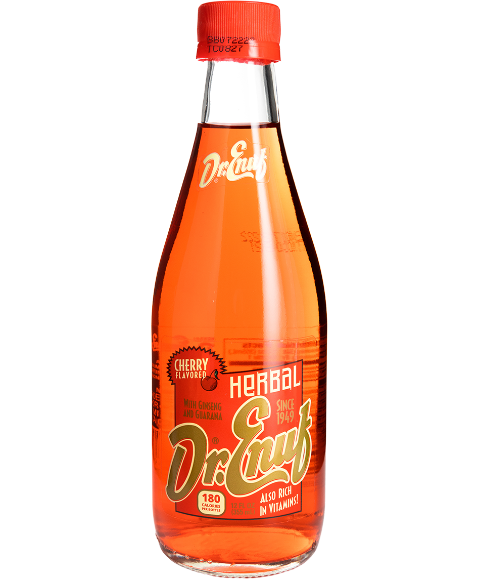 glass bottle of Dr. Enuf - Herbal (Cherry) Soda - 24-Pack