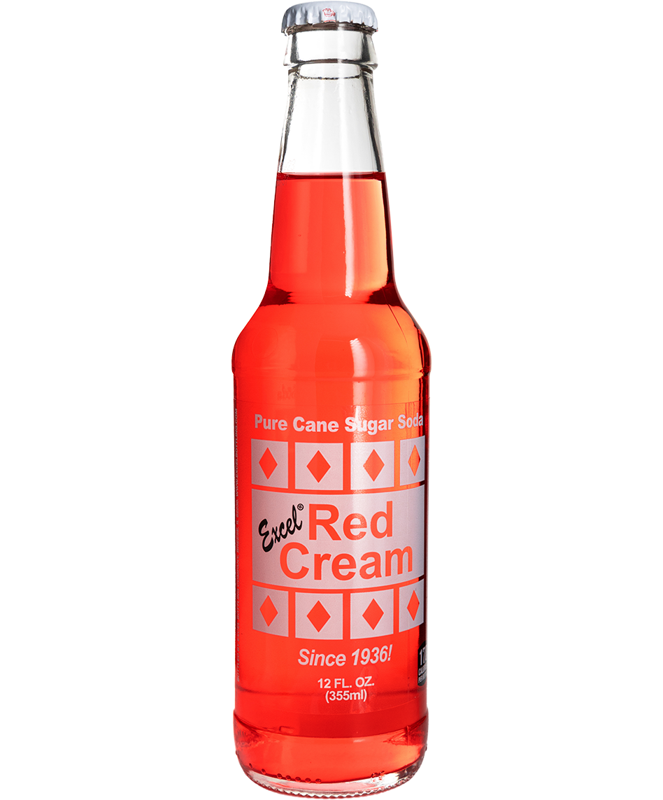 glass bottle of excel red cream soda - 12-pack