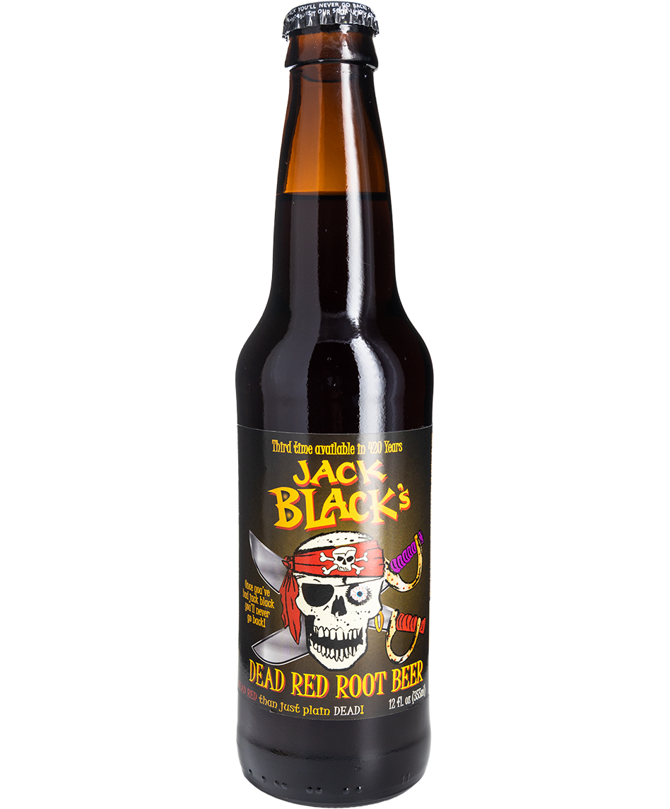 glass bottle of jack black's dead red root beer