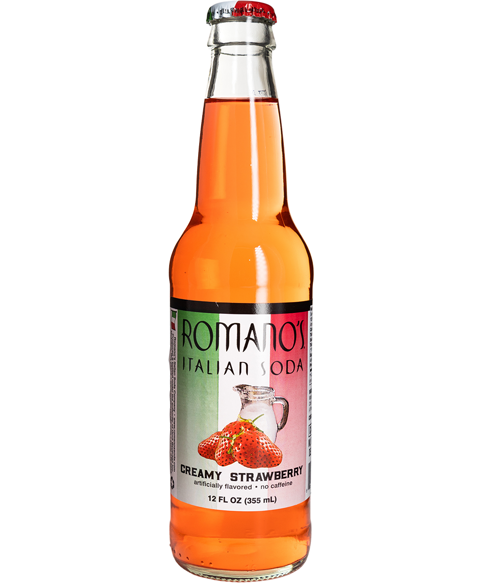 bottle of romano's creamy strawberry soda - 12-pack