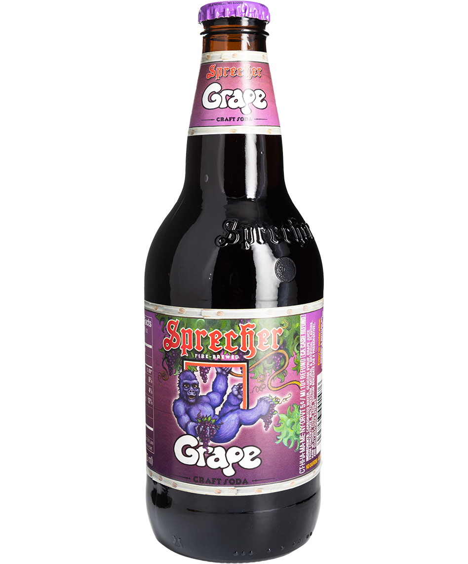 sprecher gorilla grape soda in a glass bottle