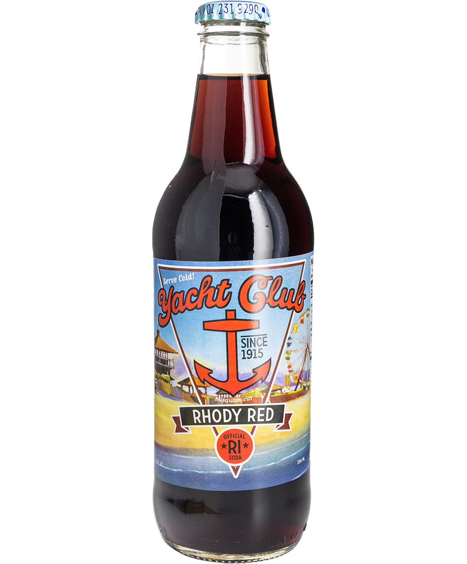 glass bottle of yacht club rhody red soda - 12-pack